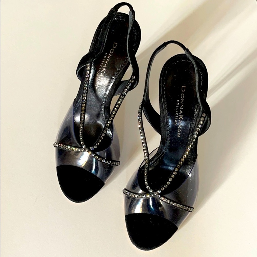 Donna Karan Clear Velvet Rhinestone Sandals